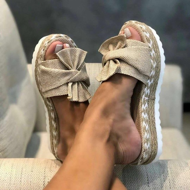 Sandales femme compensées style espadrille avec nœud et plateforme confort été