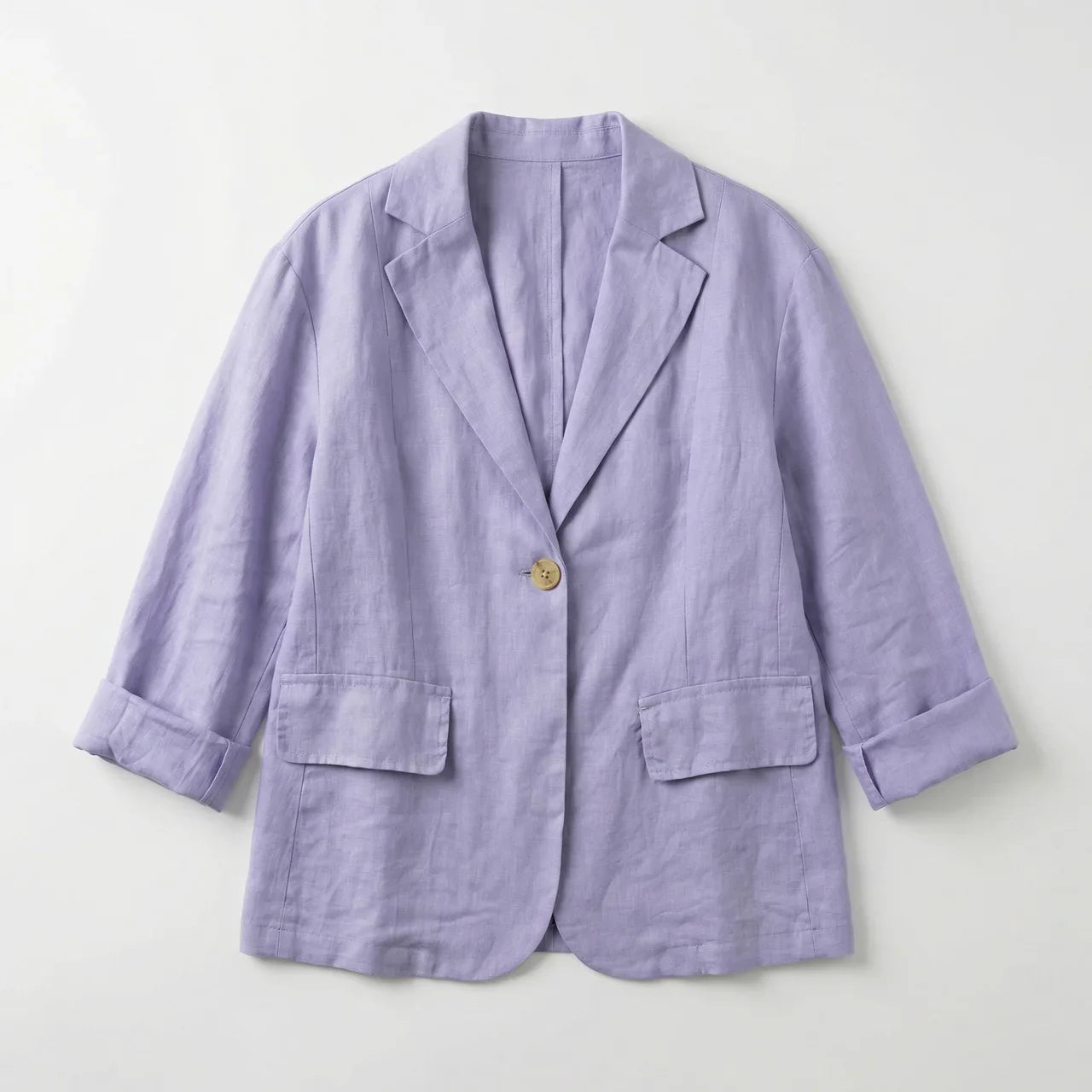 Blazer femme en lin col tailleur manches retroussables coupe décontractée