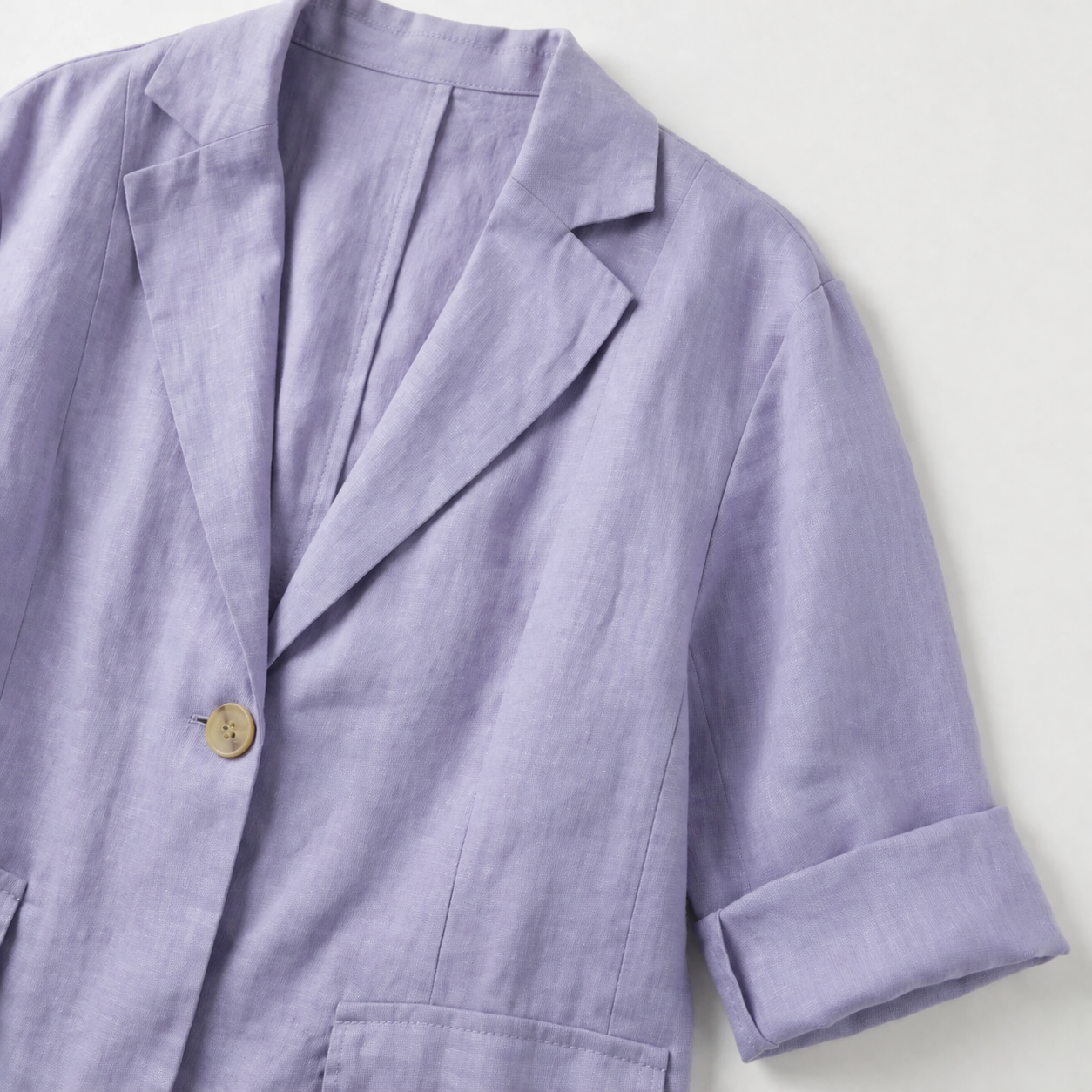Blazer femme en lin col tailleur manches retroussables coupe décontractée
