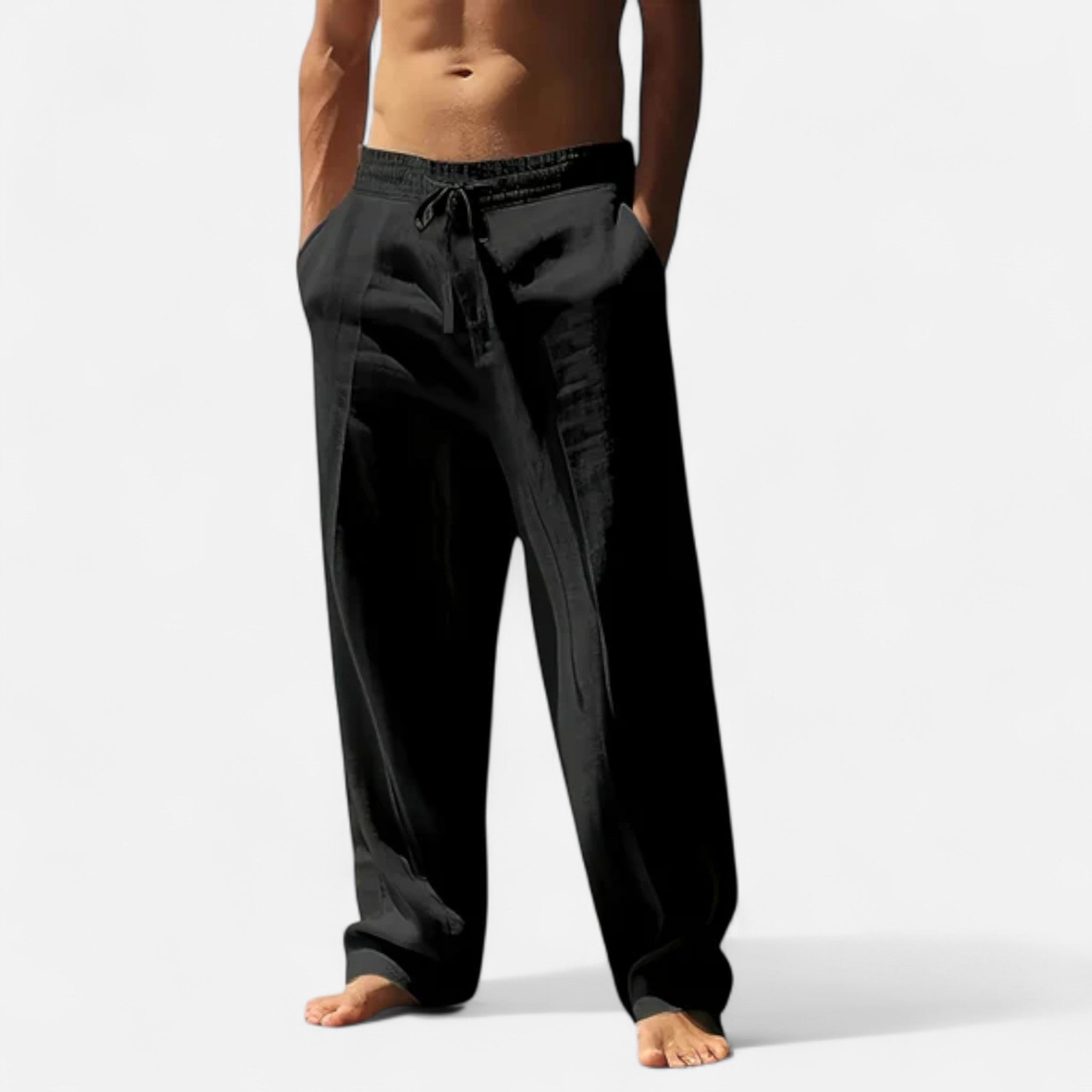 Pantalon homme en lin coupe ample à cordon de serrage style décontracté