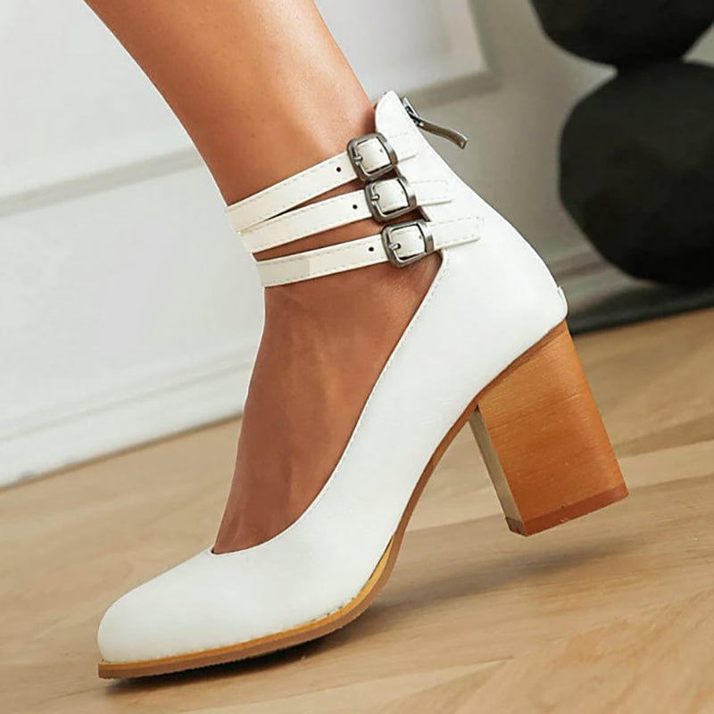 Escarpins femme bride cheville talon bloc bout rond chaussures à boucles élégantes