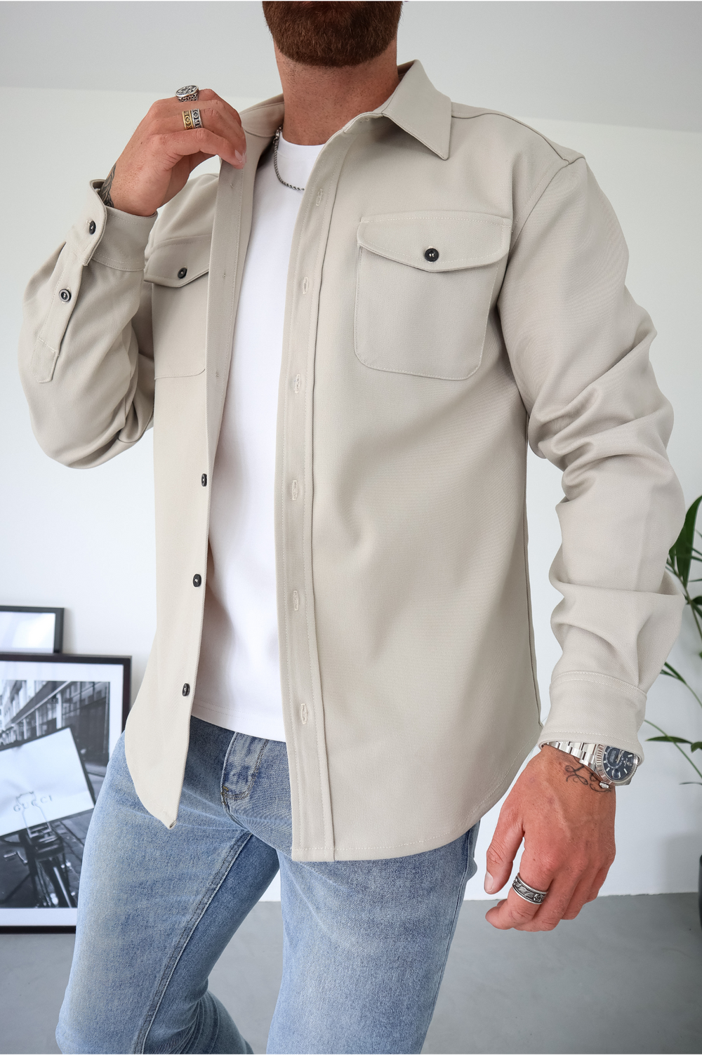 Surchemise homme veste overshirt à boutons manches longues avec poches poitrine