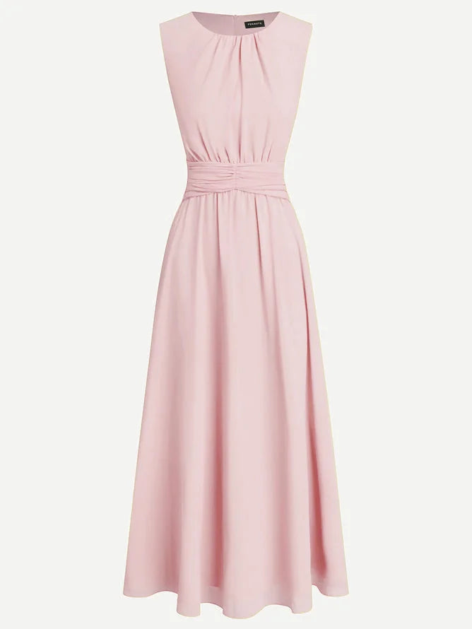 Robe longue mousseline sans manches col rond invitée mariage