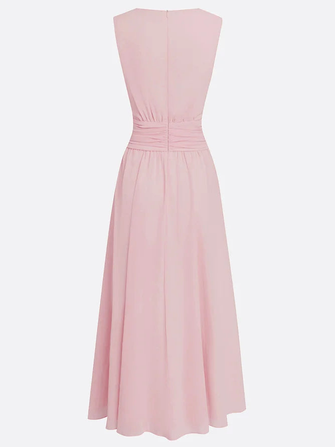 Robe longue mousseline sans manches col rond invitée mariage