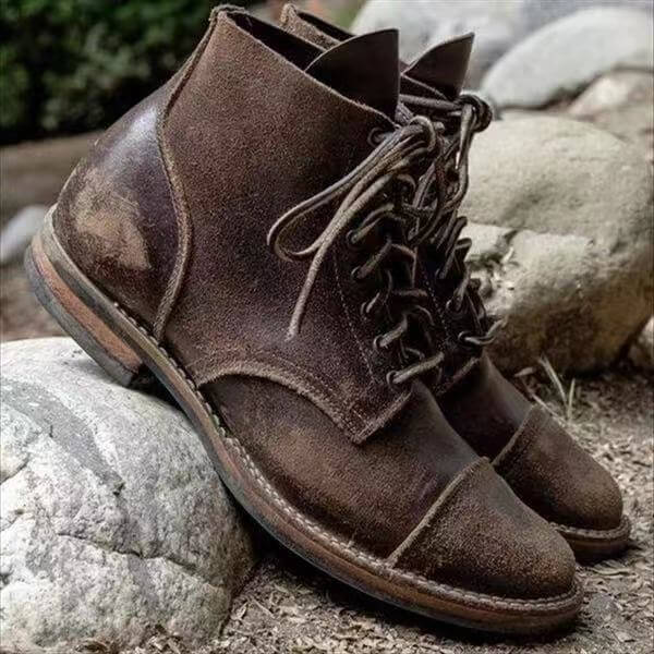 Bottines homme cuir à lacets bout carré vintage