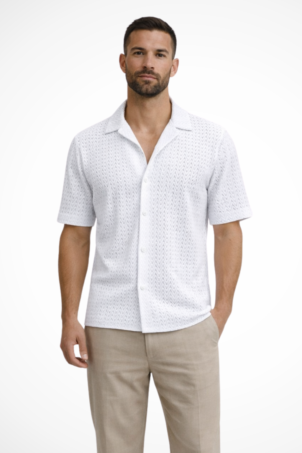 Chemise homme manches courtes texturée col ouvert boutonnée style été décontracté