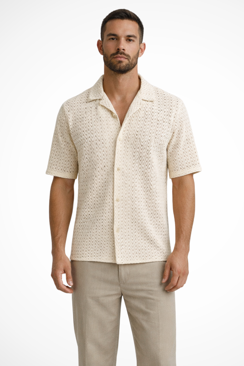 Chemise homme manches courtes texturée col ouvert boutonnée style été décontracté