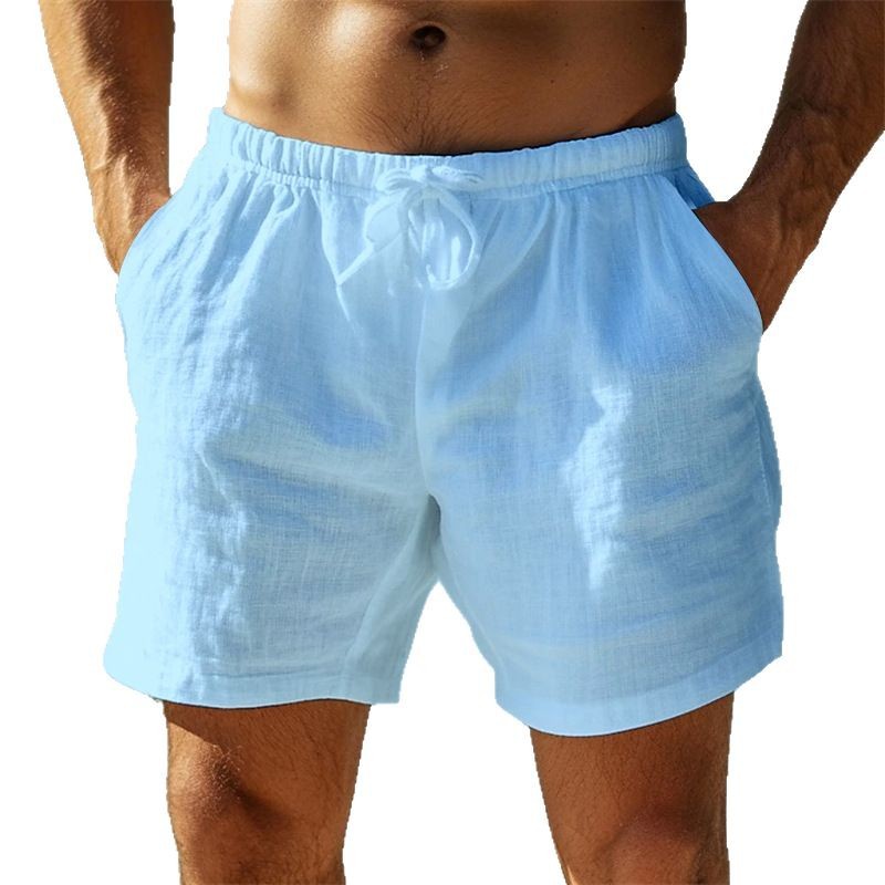 Short homme en lin cordon de serrage taille élastique coupe ample