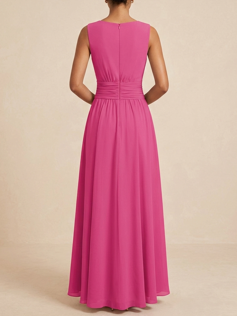 Robe longue mousseline sans manches col rond invitée mariage