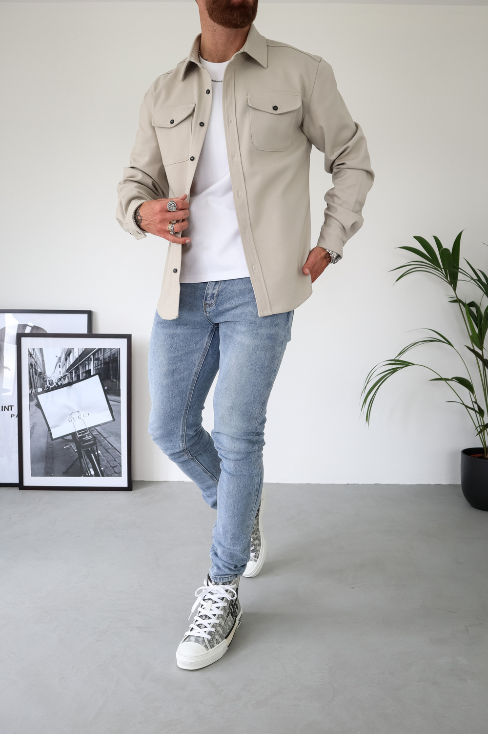 Surchemise homme veste overshirt à boutons manches longues avec poches poitrine