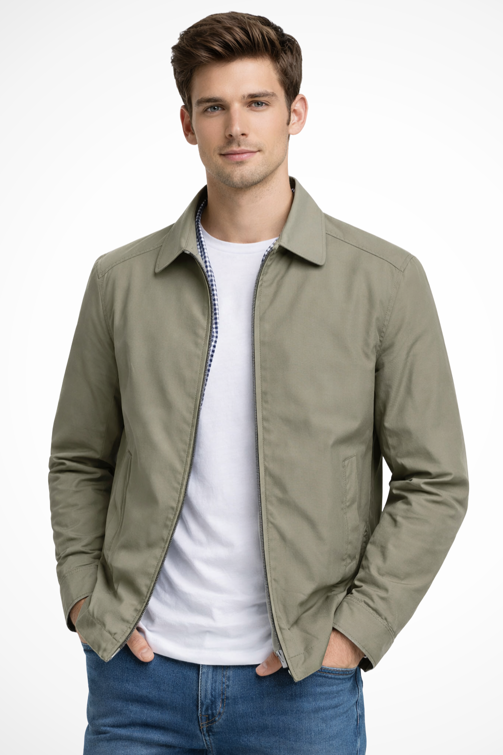 Veste Harrington homme zip col chemise manches longues doublure carreaux casual