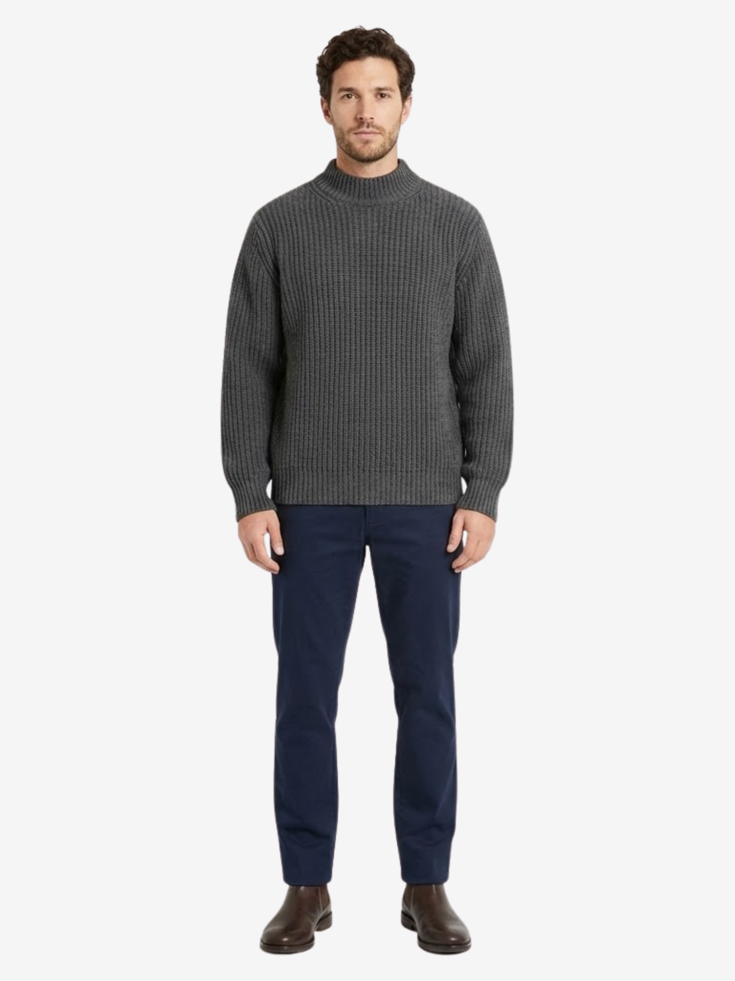 Pull Homme en Maille Côtelée à Col Montant