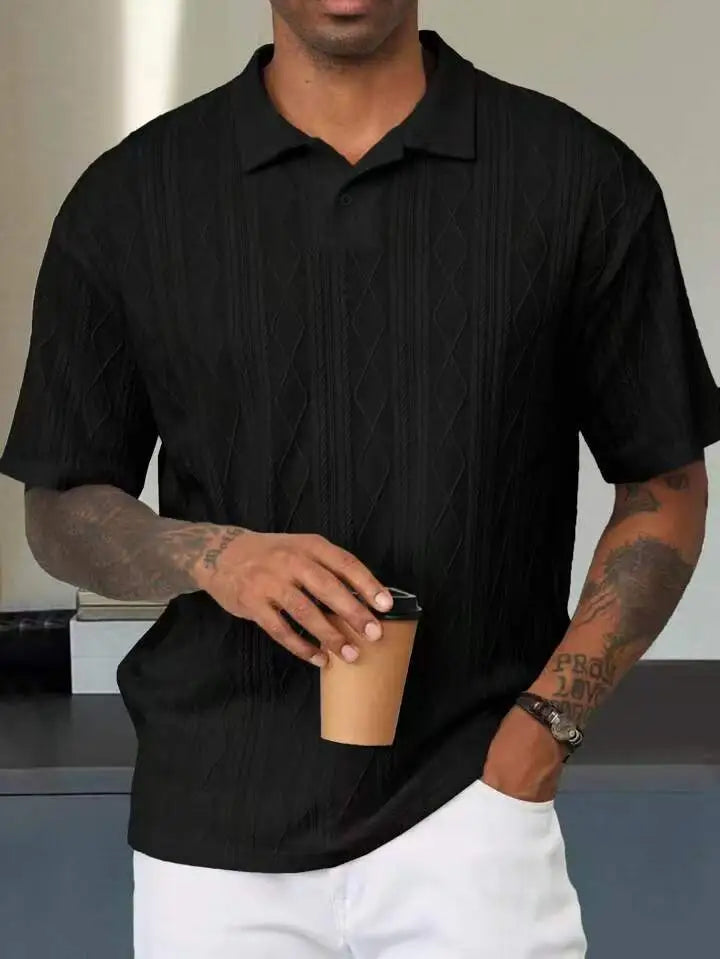 Polo homme maille manches courtes col classique texture tricotée