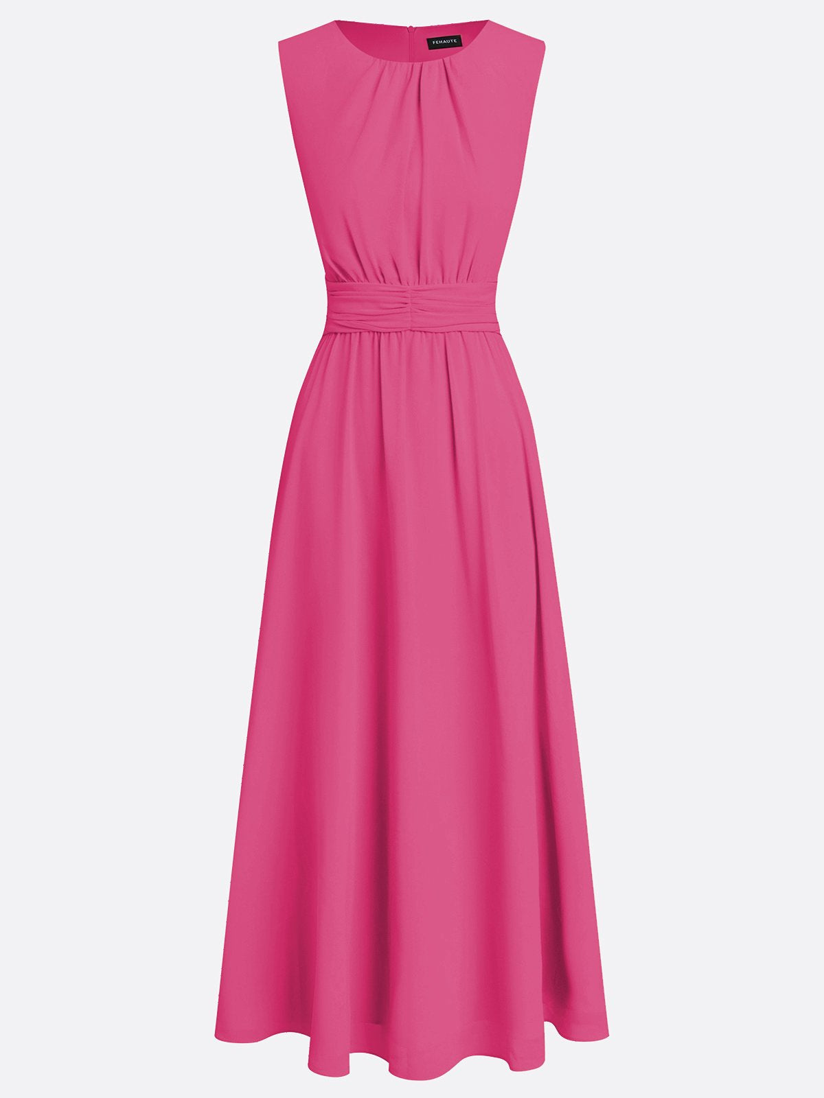Robe longue mousseline sans manches col rond invitée mariage