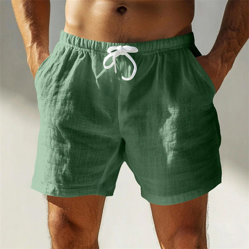 Short homme en lin cordon de serrage taille élastique coupe ample