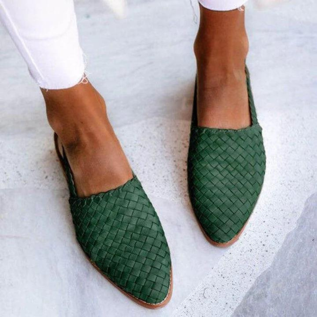 Mocassins femme slingback tressés bout fermé style ballerine ouverte
