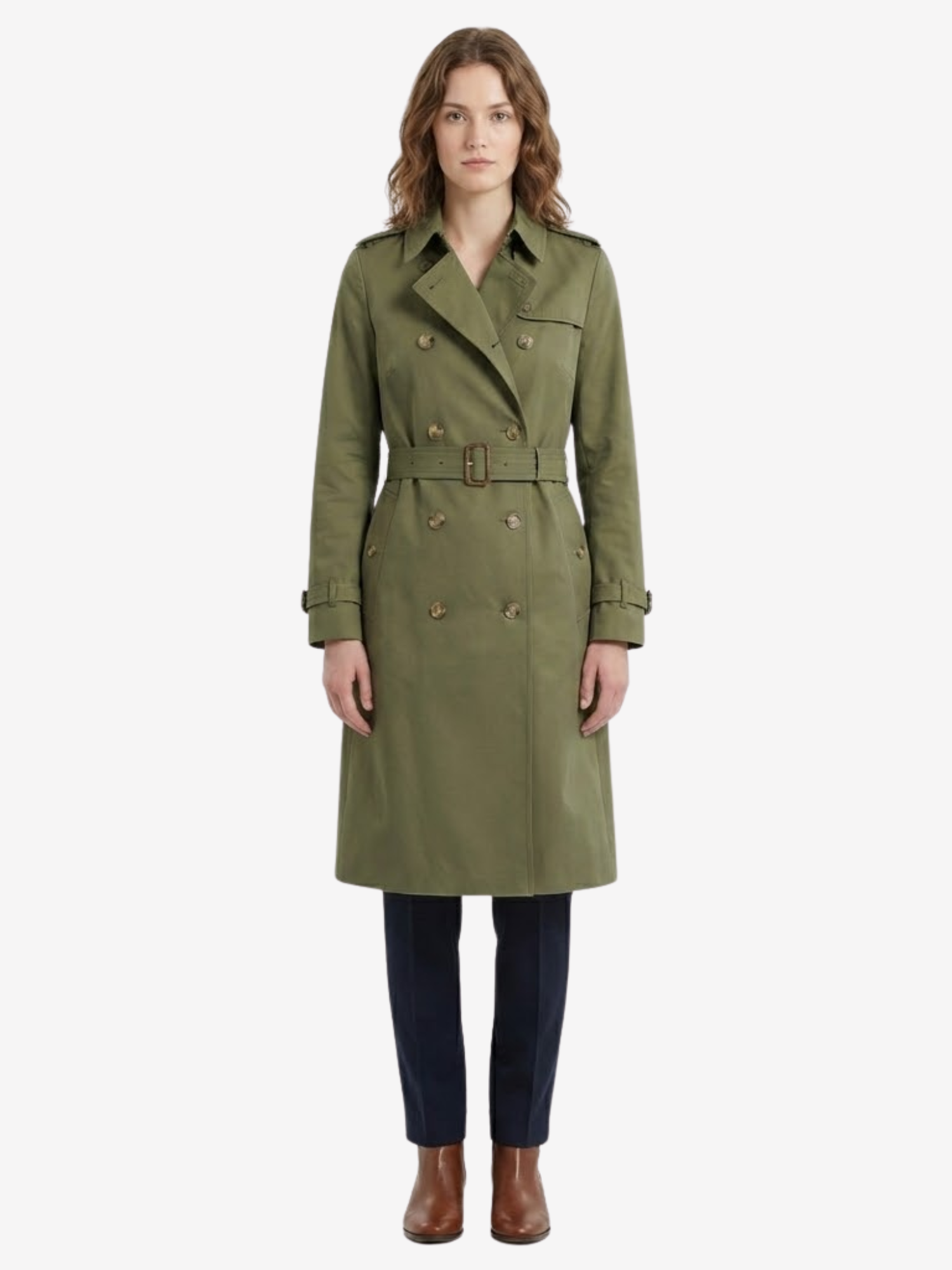 Trench-Coat Femme Long à Double Boutonnage et Ceinture