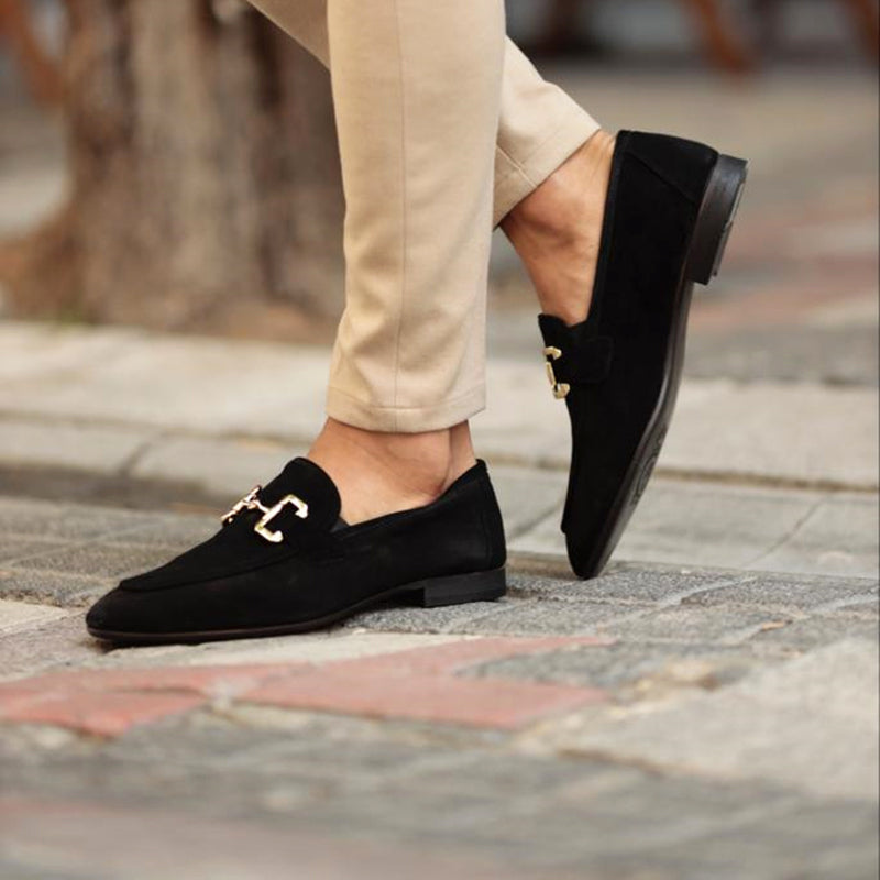 Mocassins homme daim slip-on élégants chaussures habillées avec mors métallique