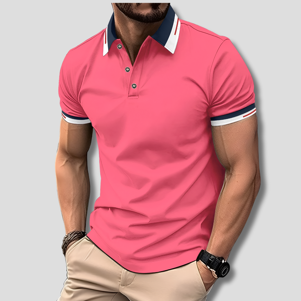 Polo homme manches courtes col contrasté coupe ajustée bicolore