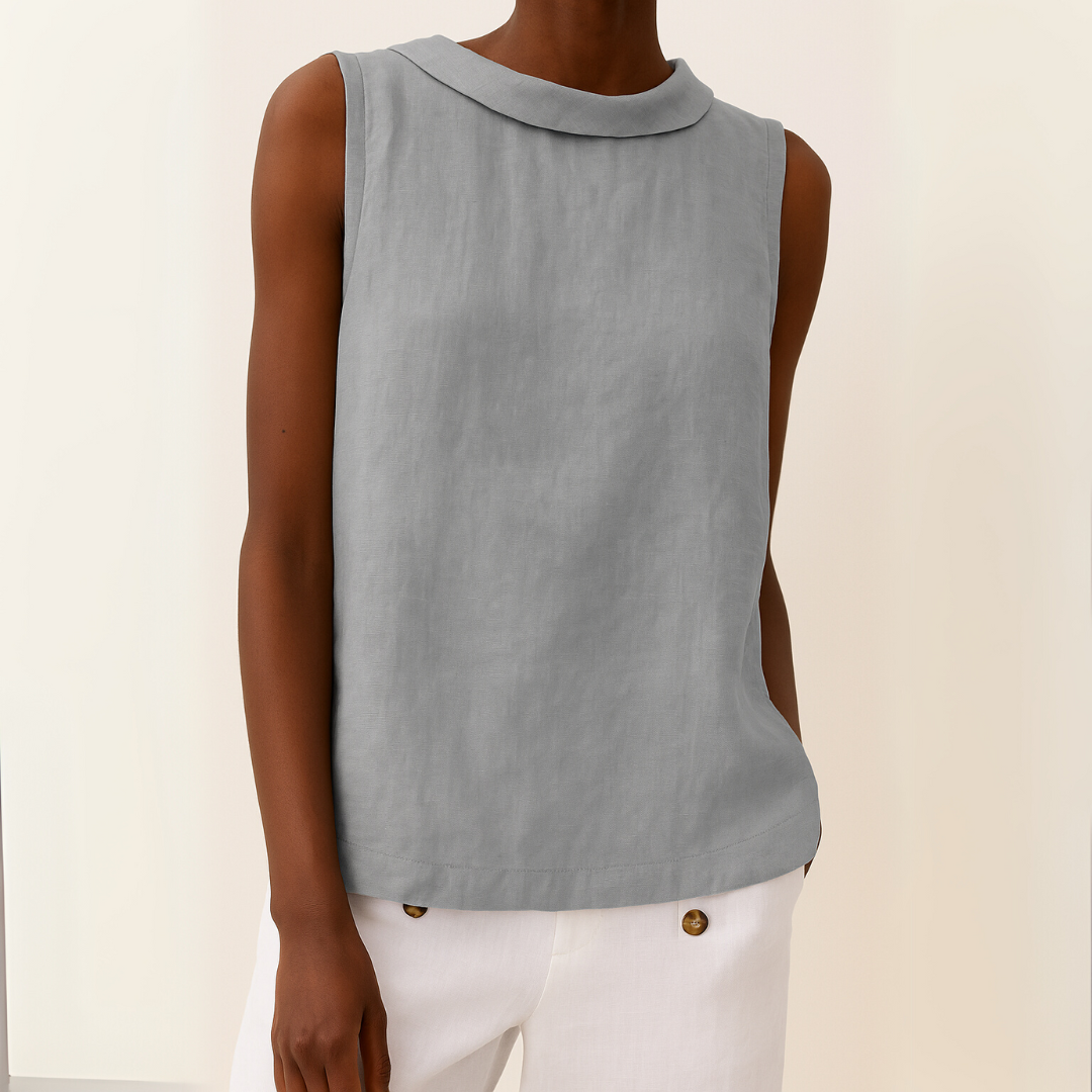 Top femme sans manches col rond drapé blouse fluide coupe droite été