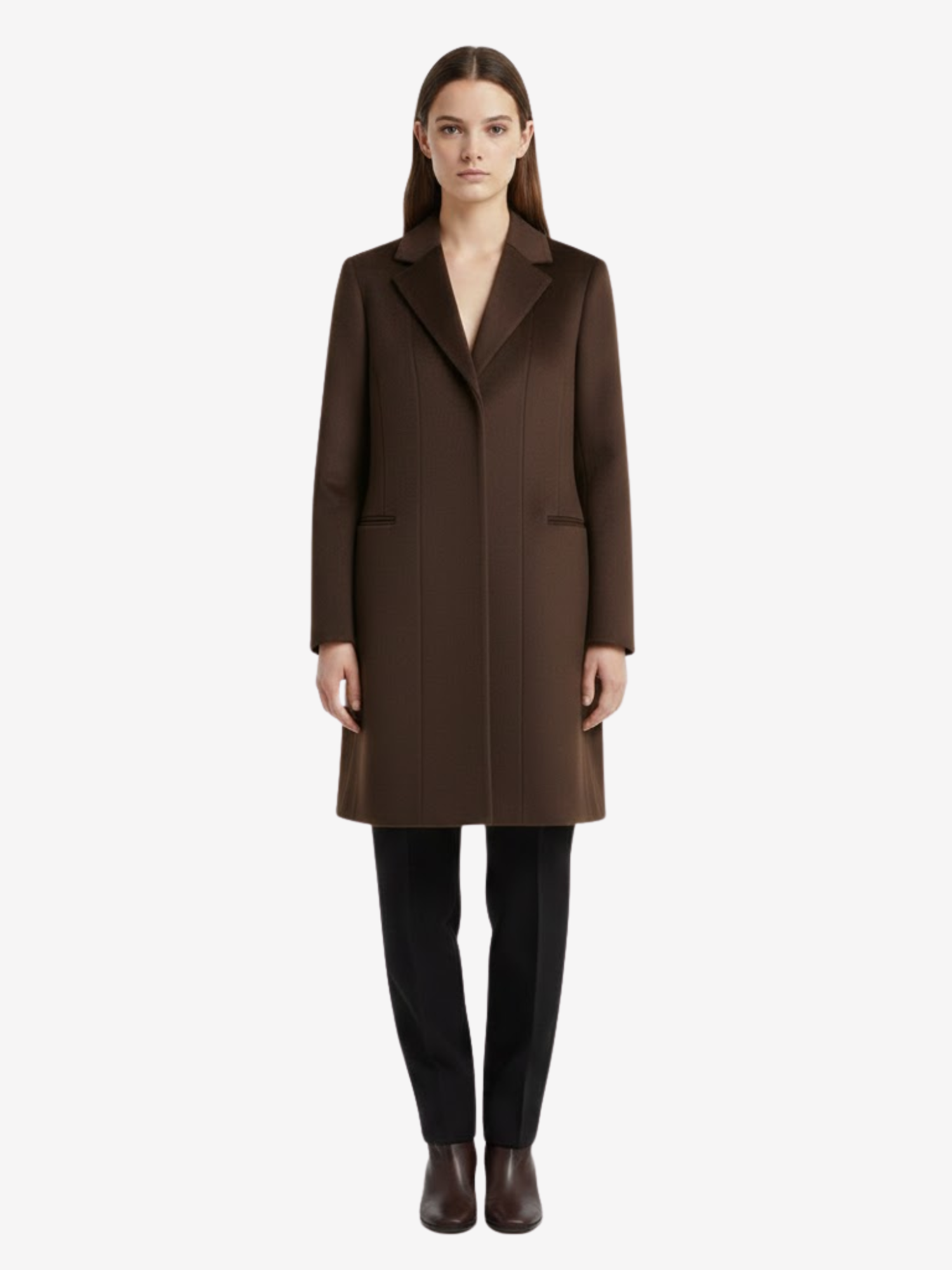 Manteau Femme Long Élégant à Col Tailleur et Coupe Droite