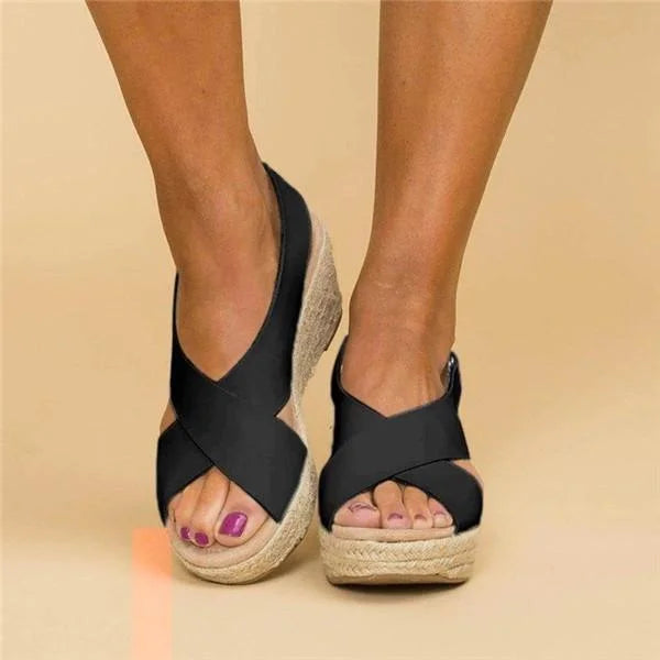 Sandales compensées femme plateforme espadrille à brides croisées été confortables