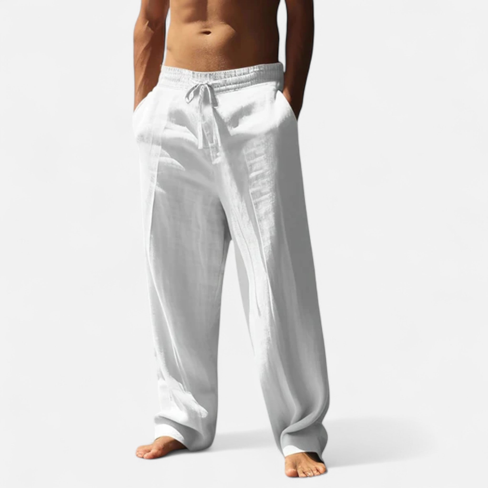 Pantalon homme en lin coupe ample à cordon de serrage style décontracté