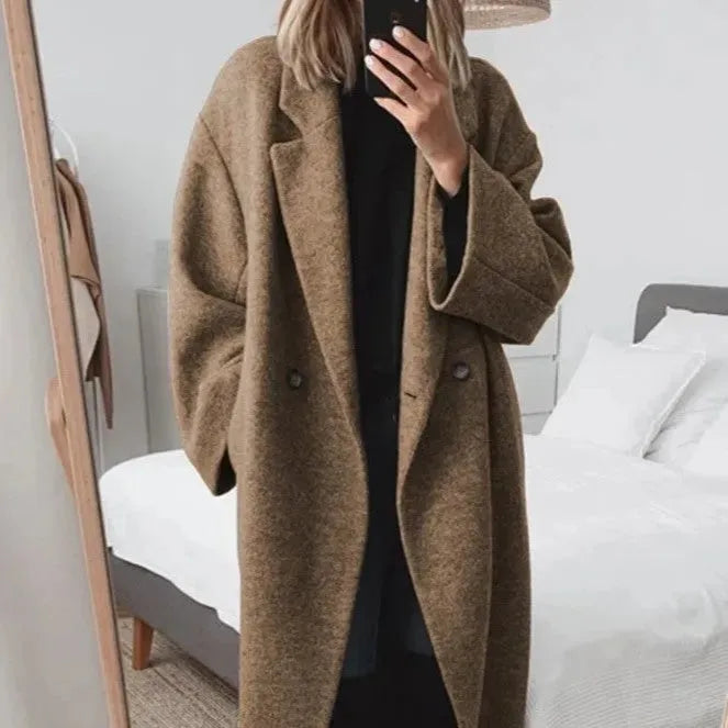 Manteau long femme coupe ample col tailleur manteau croisé élégant