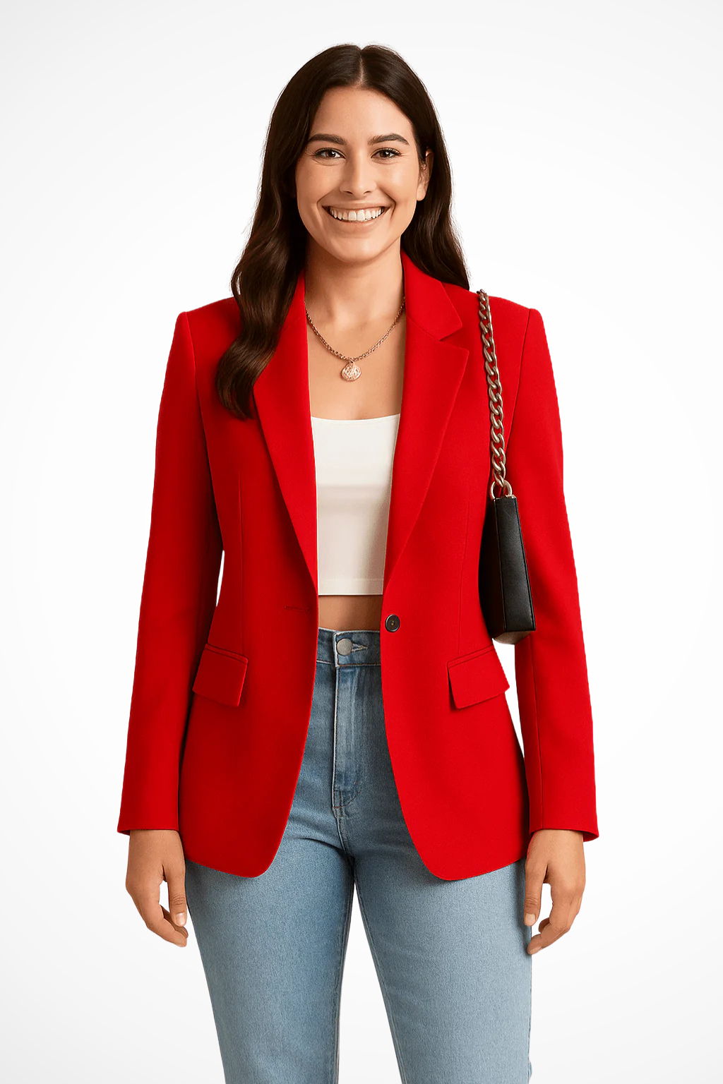 Blazer femme coupe ajustée col tailleur fermeture boutonnée style chic