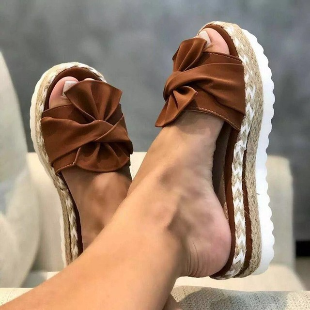 Sandales femme compensées style espadrille avec nœud et plateforme confort été