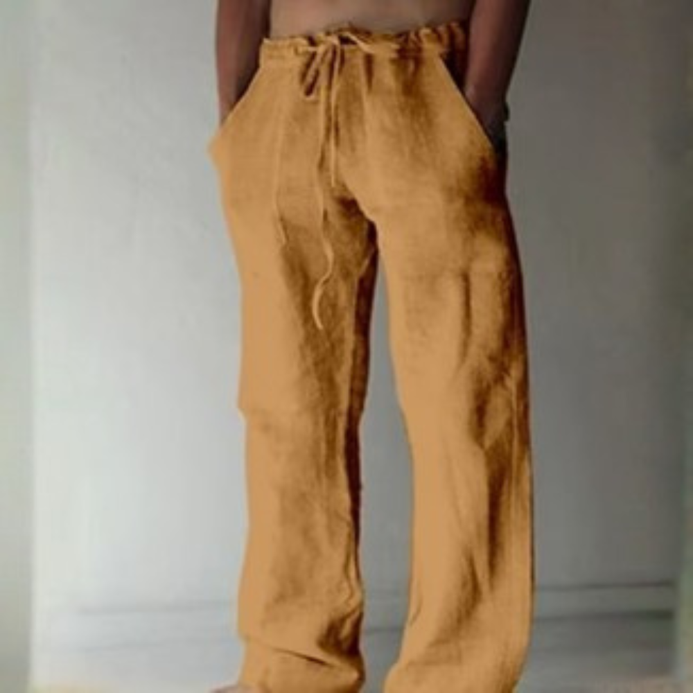 Pantalon large homme en lin à taille élastique avec cordon de serrage