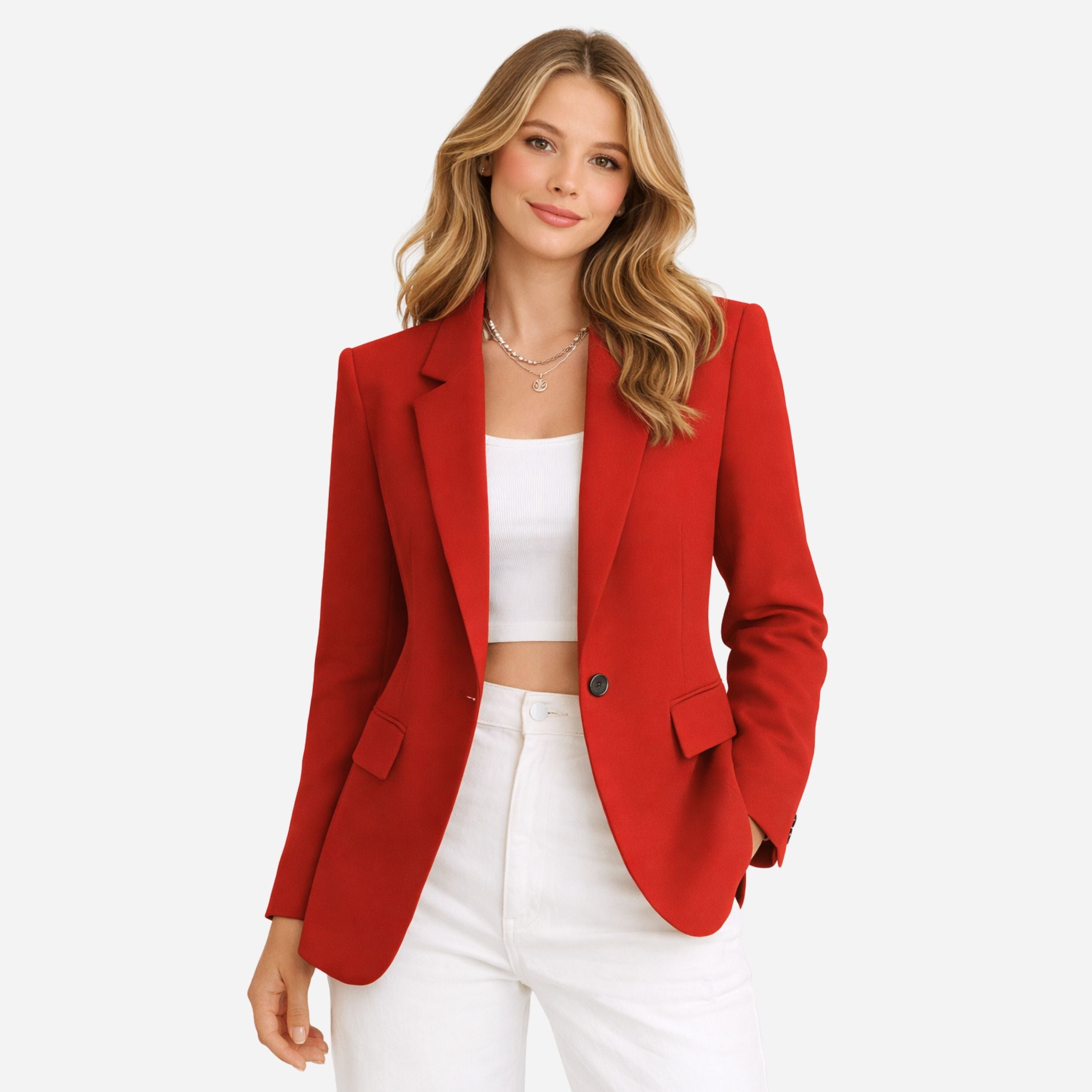 Blazer femme cintré col tailleur manches longues coupe ajustée