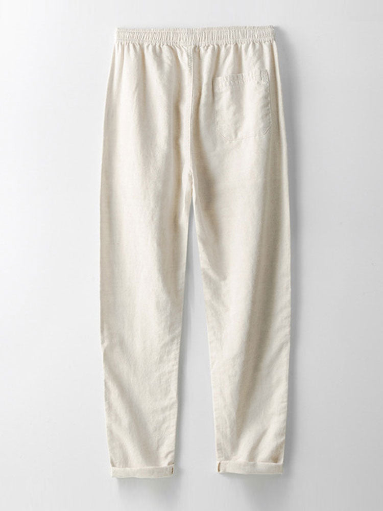 Ensemble homme lin été chemise manches courtes col mao pantalon à cordon
