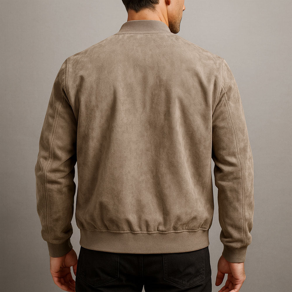 Blouson homme zippé suédine col montant manches longues veste casual mi-saison