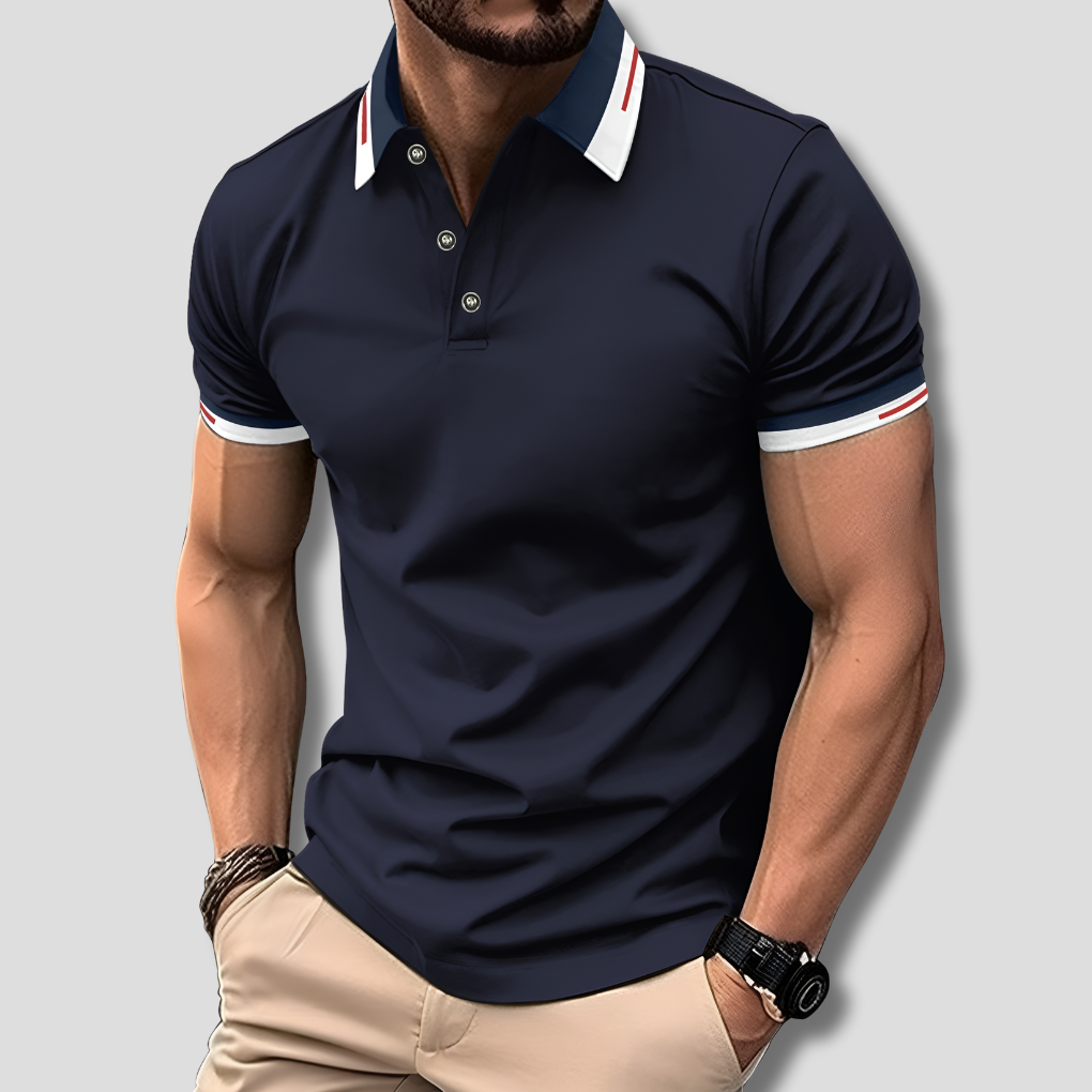 Polo homme manches courtes col contrasté coupe ajustée bicolore