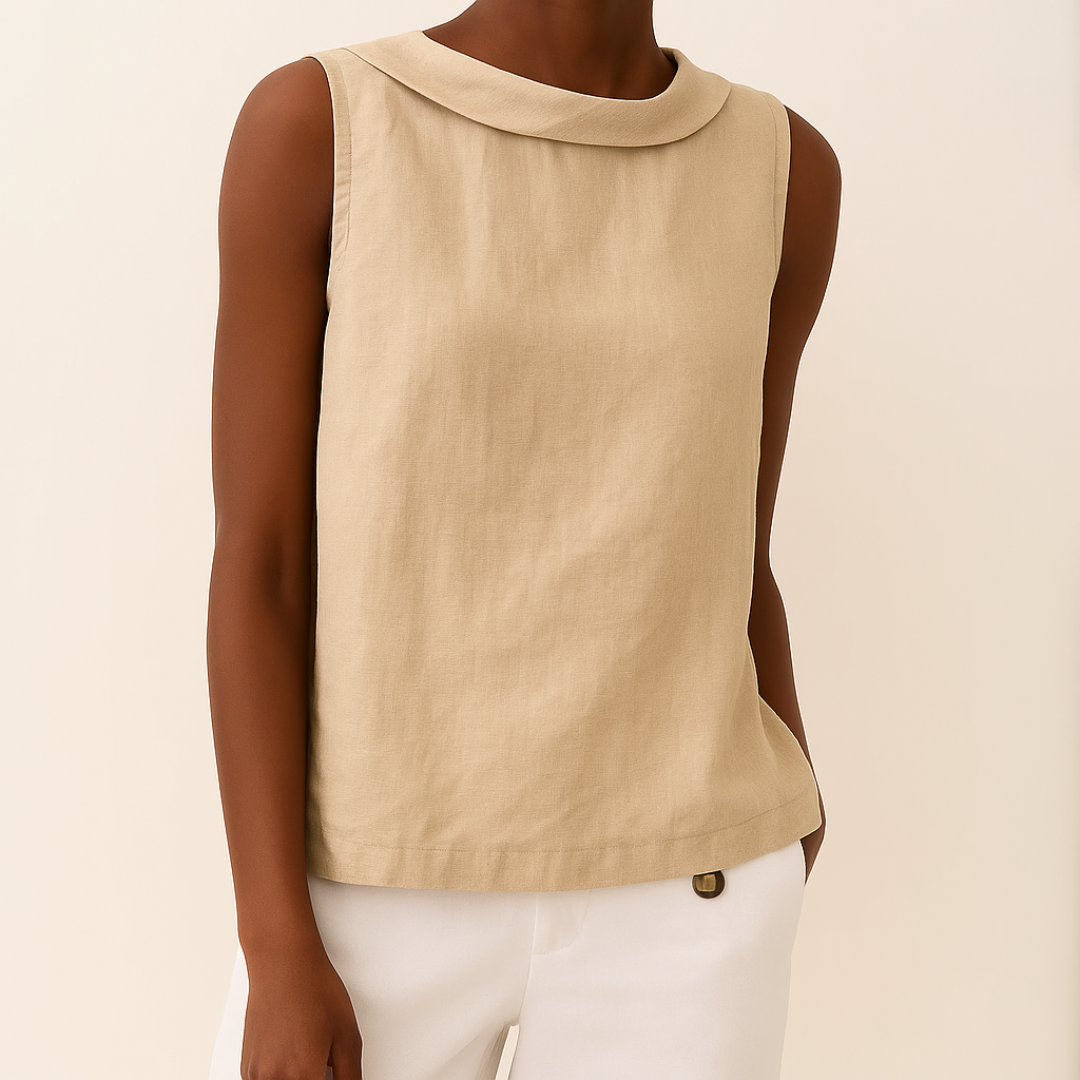 Top femme sans manches col rond drapé blouse fluide coupe droite été