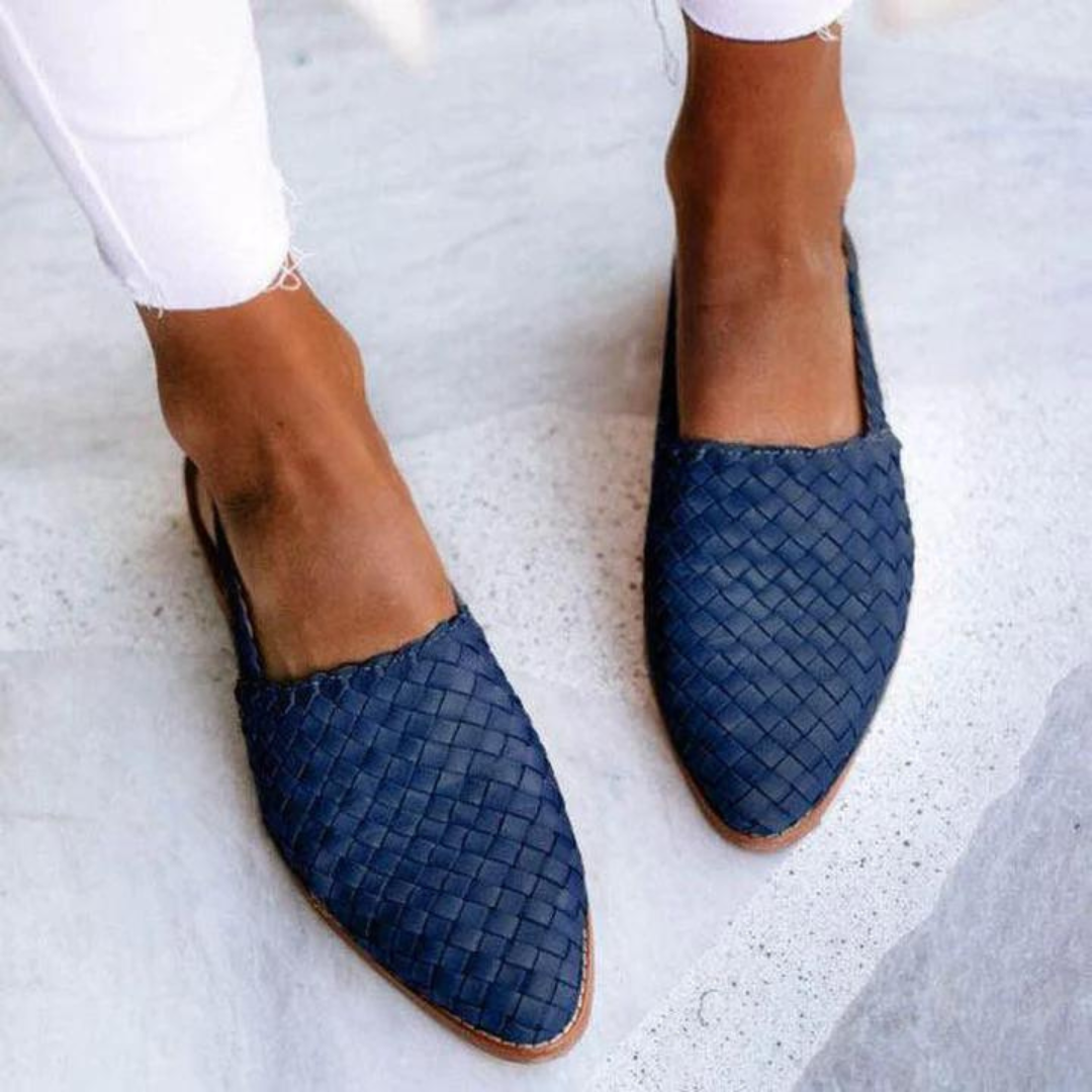 Mocassins femme slingback tressés bout fermé style ballerine ouverte