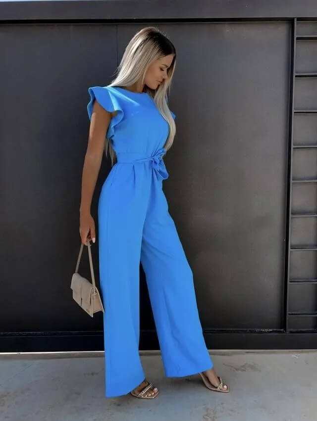 Combinaison pantalon femme invitée mariage à jambes larges avec ceinture nouée