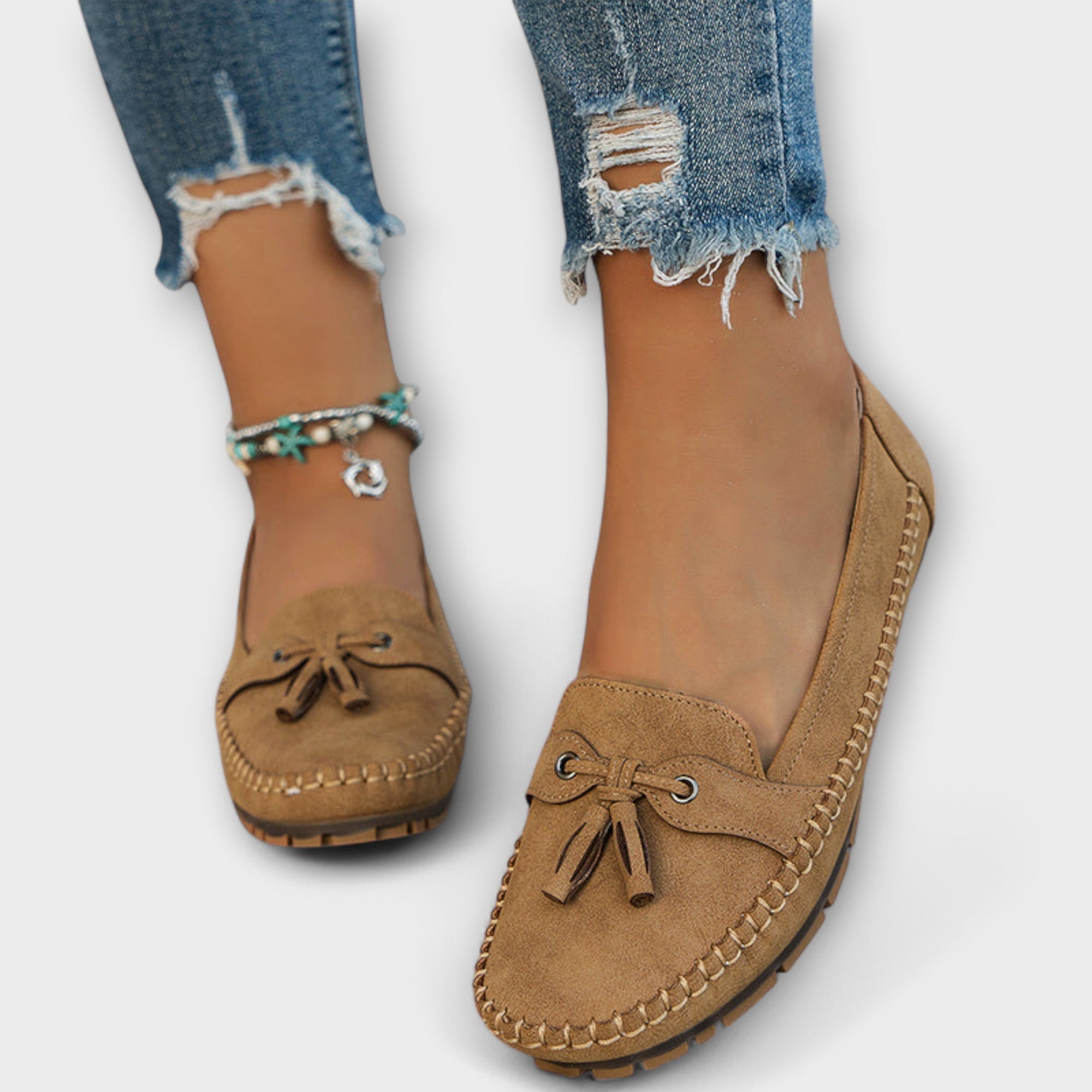 Mocassins femme bout rond à enfiler nœud lacets semelle confort chaussures plates