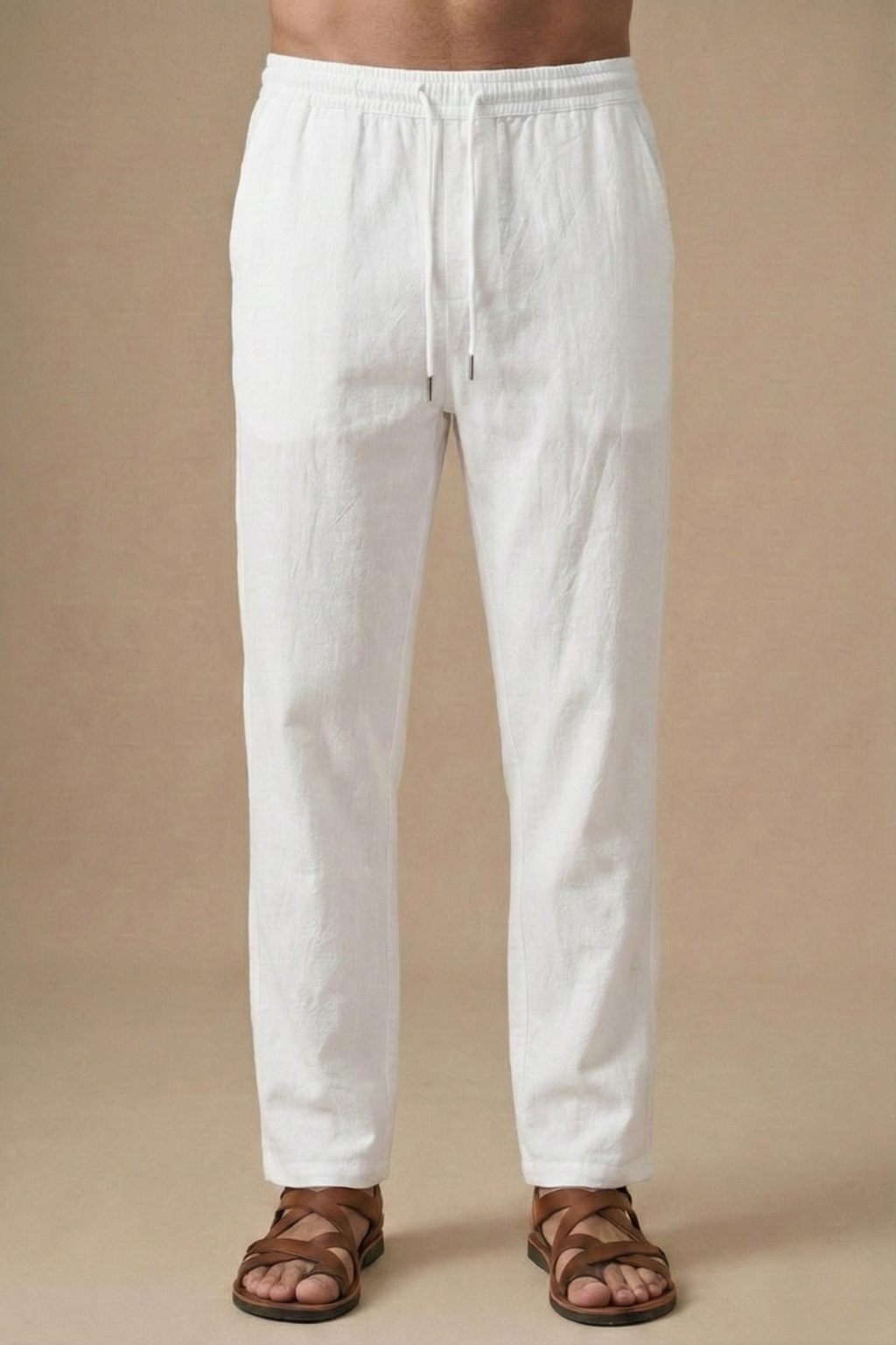 Ensemble homme lin chemise manches courtes col mao pantalon à cordon décontracté