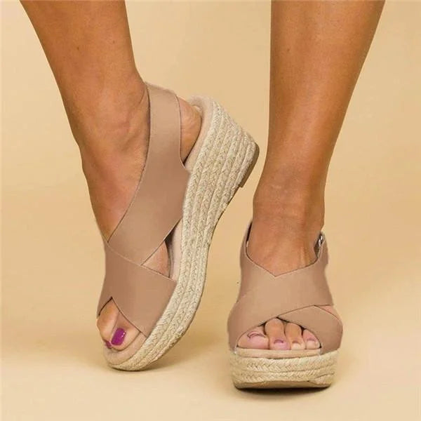 Sandales compensées femme plateforme espadrille à brides croisées été confortables