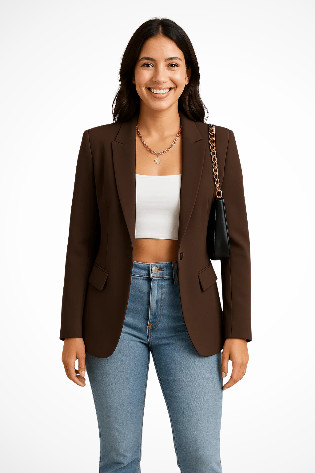 Blazer femme coupe ajustée col tailleur fermeture boutonnée style chic