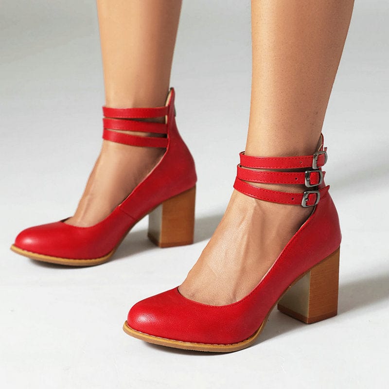 Escarpins femme bride cheville talon bloc bout rond chaussures à boucles élégantes