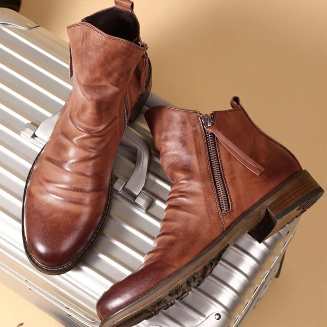 Bottines homme cuir zippées bout rond talon bas