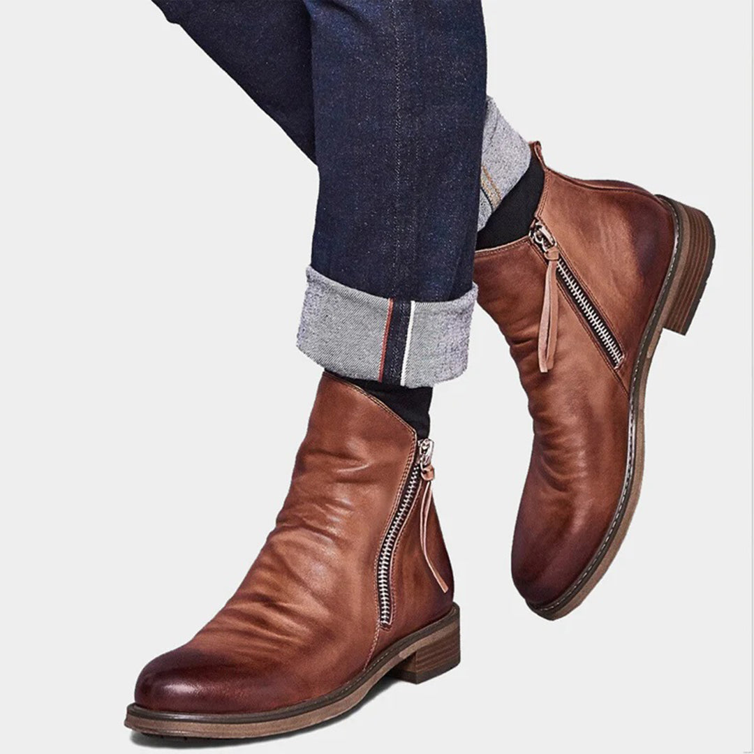 Bottines homme cuir zippées bout rond talon bas