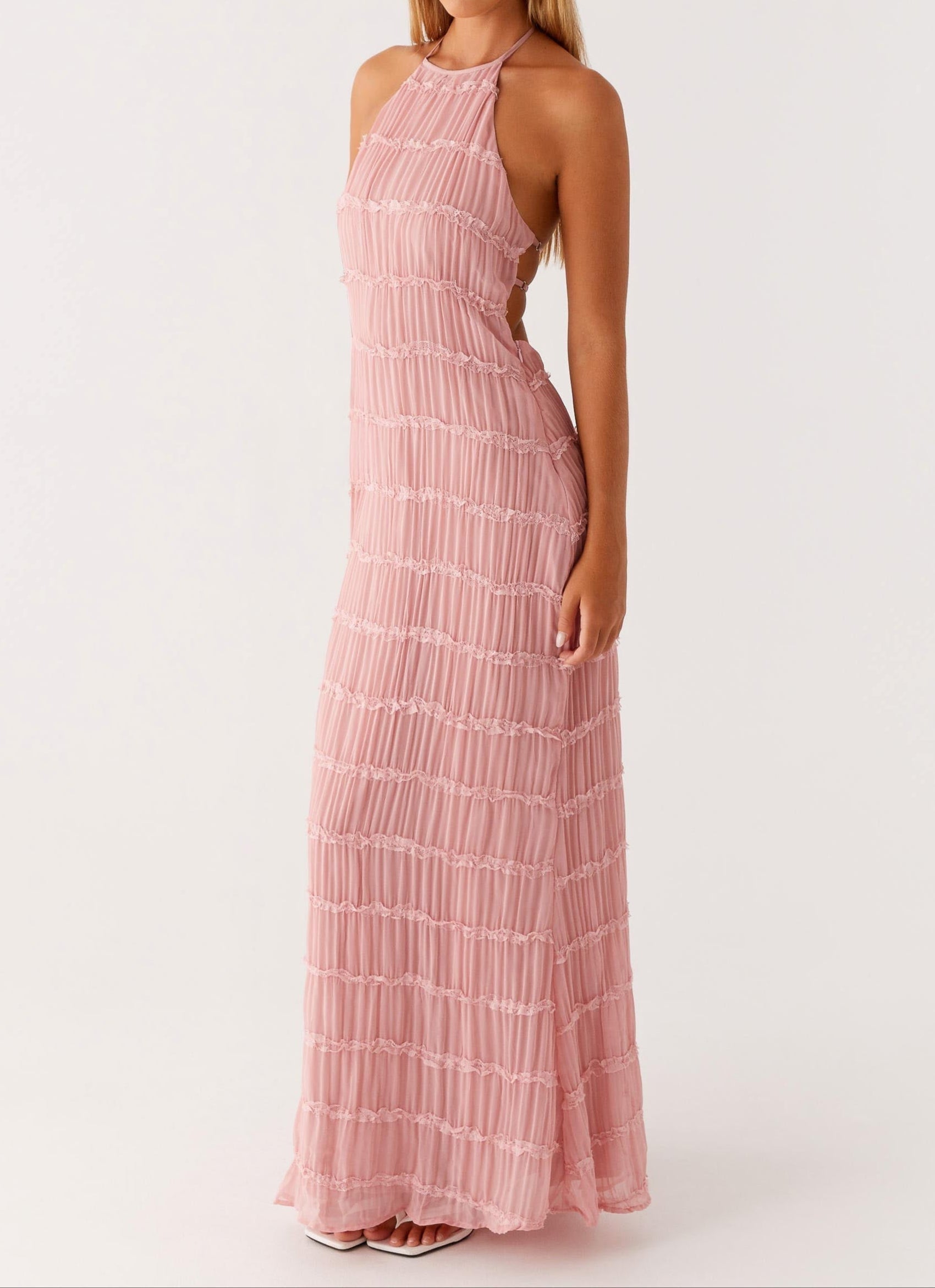 Robe invitée mariage longue dos nu col halter élégante femme