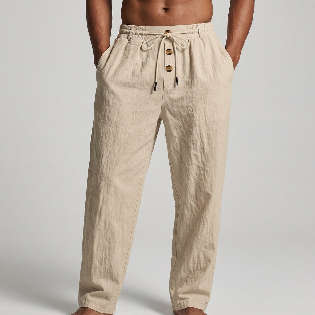 Pantalon homme en lin à cordon de serrage coupe ample décontractée