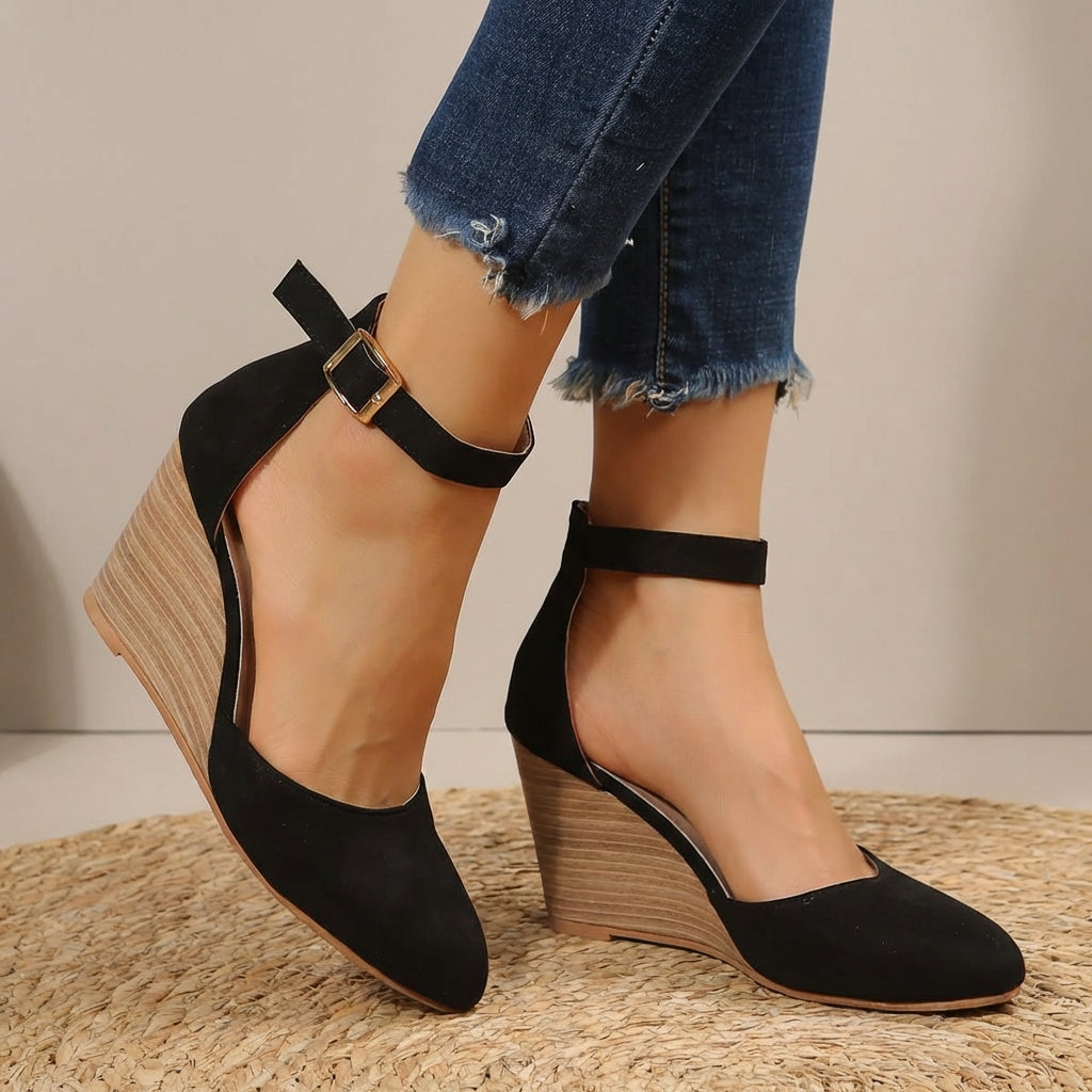 Escarpins femme à talons compensés bride cheville bout pointu