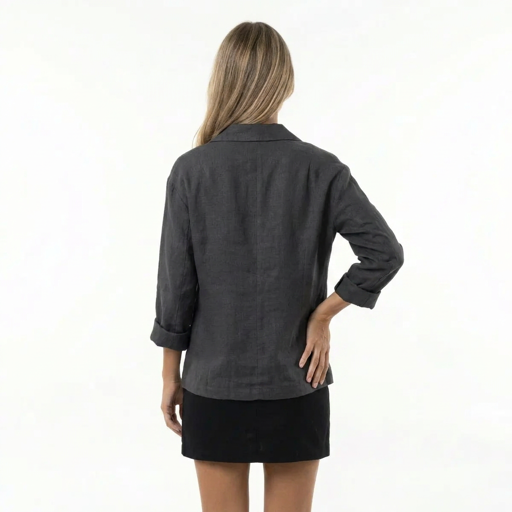 Blazer femme en lin col tailleur manches retroussables coupe décontractée