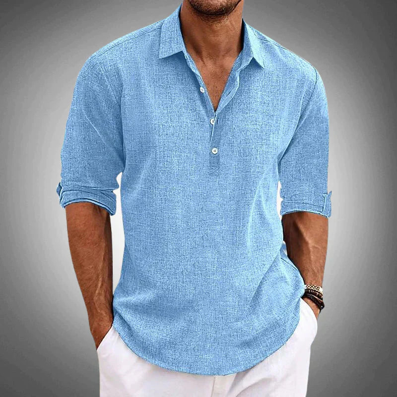 Chemise homme manches longues texturée col italien boutonnée coupe décontractée